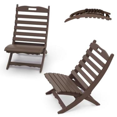 Imagem de IVY&LANE Conjunto de 2 cadeiras portáteis Xavier | Cadeira dobrável Adirondack | Onda | Plástico HDPE | Grão de madeira | Marrom escuro | Resistente a todos os climas | Para fogueira ao ar livre