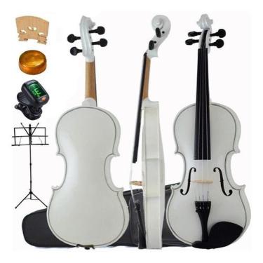 Imagem de Kit Violino Canhoto Barato Branco 4/4 Estojo Arco Breu