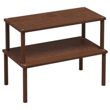 Imagem de VERTORGAN Prateleira organizadora de armário (conjunto de 2), prateleiras de balcão de cozinha, bancada e armário de especiarias de bambu, empilhável expansível, grande (marrom)