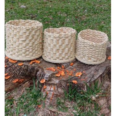 Imagem de Cestos sisal 3 unidades para flor. Base emborrachada para não molhar -