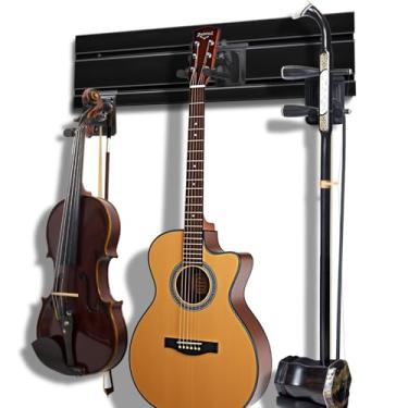 Imagem de YCXYQ Preto - Suporte de parede de guitarra com 3 ganchos, vários suportes de parede de liga de alumínio, multifuncional, abertura ajustável, gancho ajustável, violino, Erhu Hulusi, suporte universal