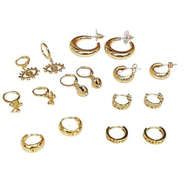 Imagem de Brincos Argola Douradas Kit 8 Pares Folheados Modelos Variados