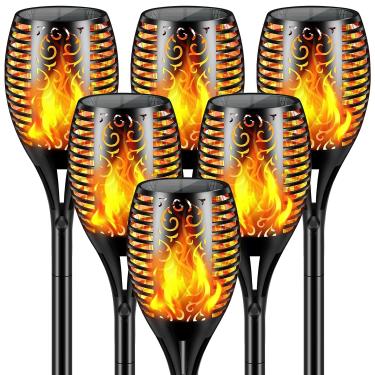 Imagem de Luzes solares externas 99 LED mais altas e maiores chamas cintilantes luzes de tocha solar 109 cm à prova d'água iluminação externa movida a energia solar decorações de Natal para jardim, pátio