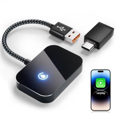 Imagem de Adaptador CarPlay sem fio para iPhone, 2025 atualizado converte com fio para plugue e uso sem fio CarPlay Dongle com USB-C, adaptador de cabos Mini CarPlays sem atraso para iPhone iOS 10+ e carro