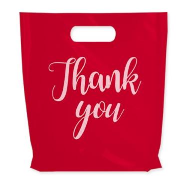 Imagem de Slomg 100 peças de sacos de plástico Thank You para pequenas empresas, 23 x 28 cm, sacolas de compras rosa de varejo com alças, sacola de embalagem de presente reutilizável extra grossa para boutique