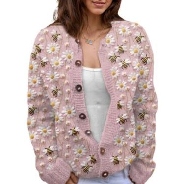 Imagem de Suéter de malha feminino Akivide com estampa floral de outono