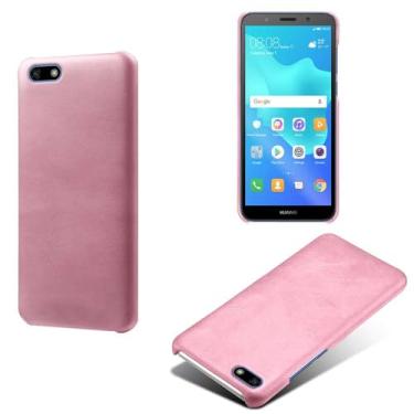 Imagem de Capa para Huawei Y5 Prime 2018,Proteção contra quedas,Casca de volta de cor sólida simples,Design de couro de imitação de plástico-Pink