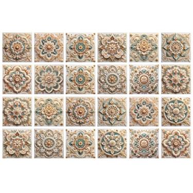 Imagem de VIRANDA 24 peças autoadesivo PVC 15 x 15 cm decalque de azulejos de arte removível série adesivos destacar e colar backsplash para decoração de cozinha banheiro