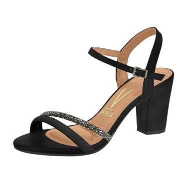 Imagem de Sandália Feminina Salto Bloco Strass Vizzano Original Confortável (Preto, BR, Adulto, Numérico, 34)