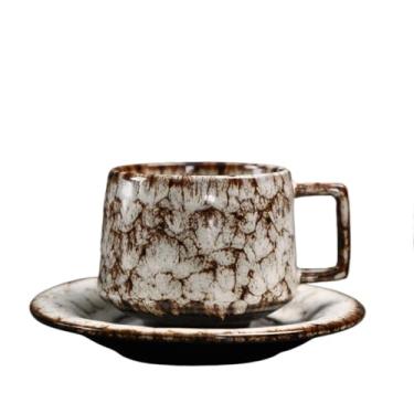 Imagem de Caneca de café de cerâmica Conjunto de xícara e pires café, caneca cerâmica retrô com padrão irregular