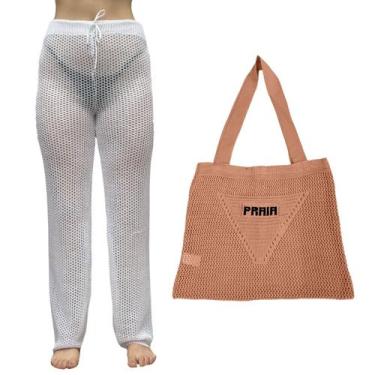 Imagem de Kit Calça Prantola Feminina e Bolsa Saida de Praia Tricot Moda Verão -