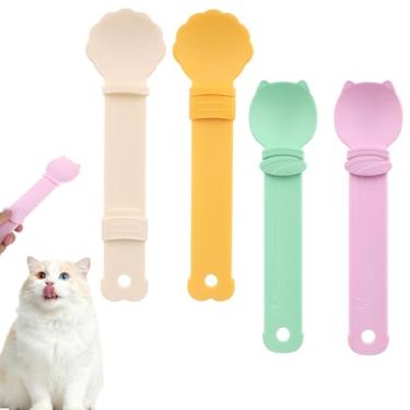 Imagem de Fukaisu 4 Colheres para Snacks Espremer Gatos, Alimentador de Tiras Gatos Dispensador Multifuncional de Comida Gatinhos para Comida Húmida Snacks e Líquidos