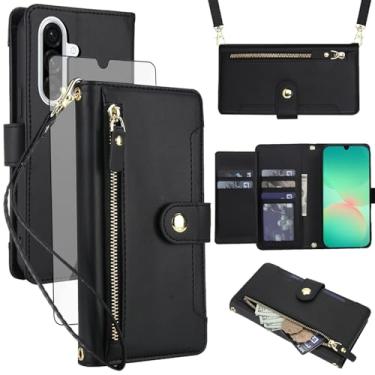 Imagem de Asuwish Capa de celular para Samsung Galaxy A16 5G/4G carteira com zíper, protetor de tela de vidro temperado e alça de pulso transversal, porta-cartão de crédito flip A 16 16A SM-A166U mulheres