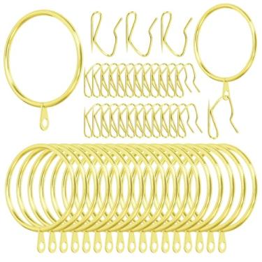 Imagem de Swpeet 60 peças de anel de cortina de metal dourado de 50 mm de diâmetro interno com ganchos de cortina, kit sortido, anel de ilhó deslizante drapeado, ganchos de cortina de metal, para cortina de