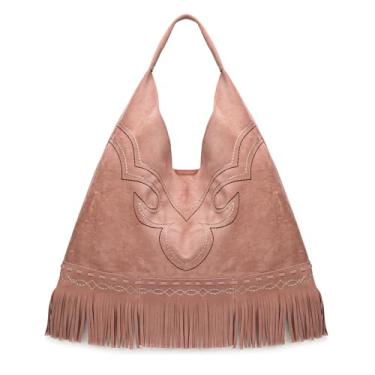 Imagem de Montana West Bolsas Hobo Grandes Franjas para Mulheres Western Oversize Camurça Ombro Bolsas Senhoras Alça Superior Bolsa, Rosa escuro, Large