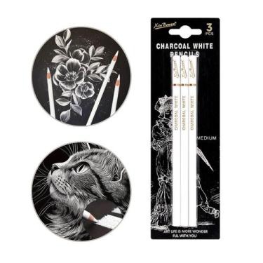 Imagem de Kit 3 Lápis Carvão Branco Desenho Profissional Artístico Sombra Realis
