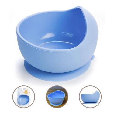 Imagem de Prato Fundo Bowl Ventosa Em Silicone Bebê Infantil - Azul