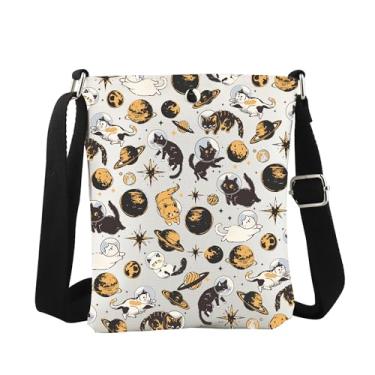 Imagem de WCGXKO Bolsa tiracolo de astronauta gato fofo felino galáctico presente planetas galáxia presente para amantes de gatinhos, Cat Astronaut Cro, Casual