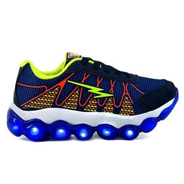 Imagem de Tênis Infantil Masculino com Luzes de Led - AS014 Cor:Azul Marinho-Limão Bolha;Tamanho:32