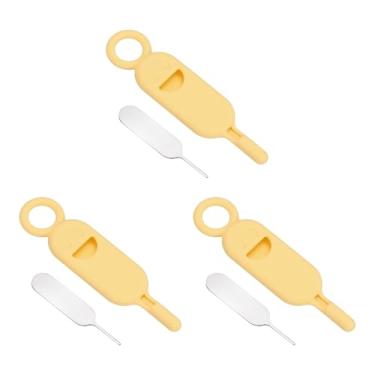 Imagem de PATIKIL Ferramenta de remoção de suporte de cartão SIM, 3 pinos de cartão SIM, abridor de agulha, bandeja ejetora, pinos de ejeção para celulares, tablets, roteadores, amarelo
