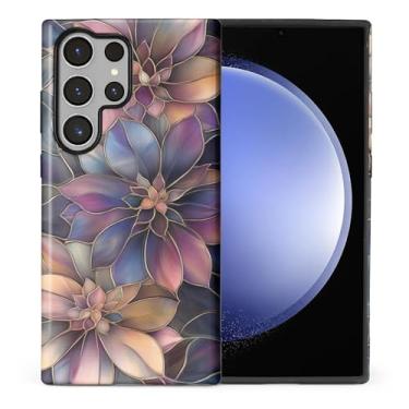 Imagem de CARLOCA Compatível com Samsung Galaxy S24 Ultra Full Body Matte Case para meninas meninos capa dura à prova de choque para Samsung Galaxy S24 Ultra Fashion padrão vitral roxo escuro flores douradas