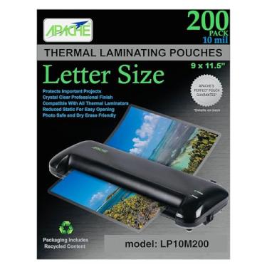 Imagem de Apache Bolsas de laminação de 10 mm, para papel tamanho carta de 21,6 x 28 cm, folhas de 23 x 29 cm, pacote com 200, material de escritório e escola, laminador térmico, folhas supertransparentes