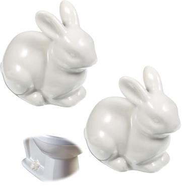 Imagem de YBEATY 2 peças de tampas de parafuso de vaso sanitário de cerâmica capas de parafuso em forma de coelho tampas de tampa de parafuso de banheiro fácil instalação para decoração de peças de banheiro