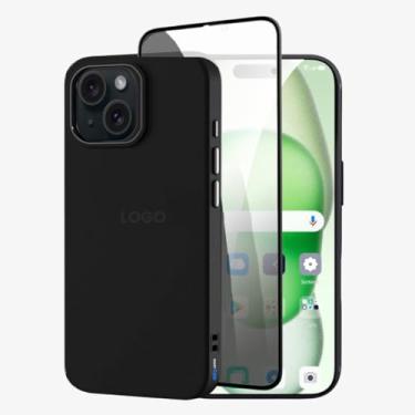 Imagem de Kit Capa Capinha Case Proteção Premium Preta Anti Impactos + Película de Privacidade (iPhone 15)