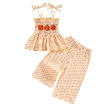 Imagem de Roupa infantil Kayotuas, camiseta regata de abóbora e calça xadrez de 