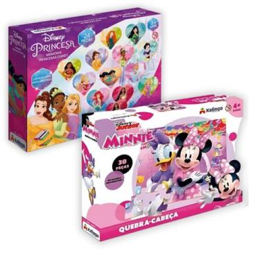Imagem de Kit 2 Quebra Cabeça Minnie + Jogo da Memória Princesa Disney Sereia In