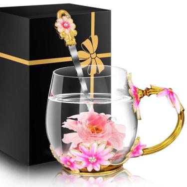 Imagem de Conjunto de xícaras de café e chá de vidro femininas MNZZ com colher P