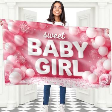 Imagem de Banner Sweet Baby Girl - Banner Welcome Baby Girl 1,5 x 0,9 m - Decorações para chá de bebê ou festa de revelação de gênero