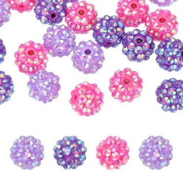 Imagem de PATIKIL Contas de strass de resina de 12 mm para caneta com contas, pacote com 30 bolas de discoteca brilhantes em pedaços redondos de chiclete para fabricação de joias, roxo claro/roxo escuro