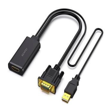 Imagem de Adaptador Conversor VGA Para HDMI 1080p Com Áudio e Alimentação USB, PC Para TV/Monitor/Projetor, Plug and Play, Entrada VGA Saída HDMI, 000210 Black