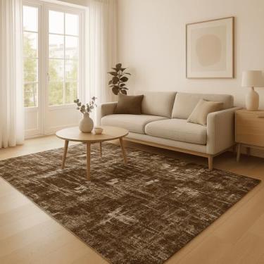 Imagem de Tapete de Sala Jacquard Antiderrapante - Estampa Geométrica para Quarto e Escritório (Obra de Arte Marrom,4,00x2,00)