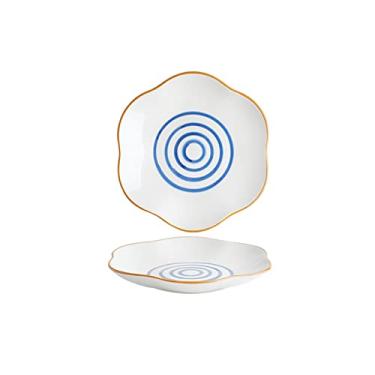 Imagem de Prato de serviço Pratos de jantar para casa prato de jantar de cerâmica criativo 20 cm prato de porcelana feito à mão prato de salada prato de peixe pratos seguros para micro-ondas/lava-louças