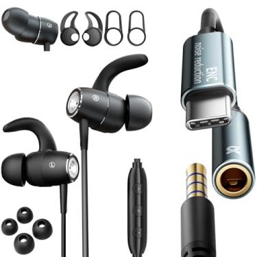 Imagem de Fones de ouvido com fio com microfone ENC com cancelamento de ruído, USB-C e plugue de 3,5 mm, fones de ouvido com fio com redução de ruído de chamada, fone de ouvido subwoofer imersivo de alta