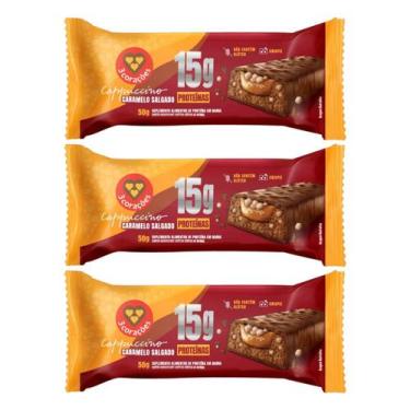 Imagem de Kit 3 barra 15g proteina cappuccino caramelo salgado 50g 3corações