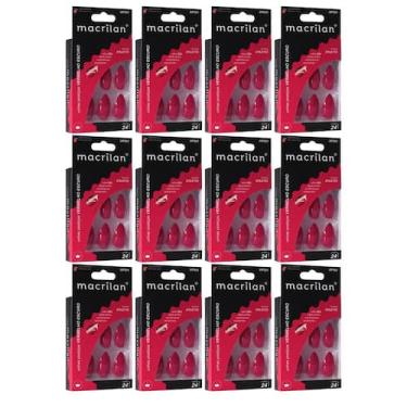 Imagem de Kit 12 Unhas Postiças Stiletto Vermelho Escuro UP501 - Macrilan