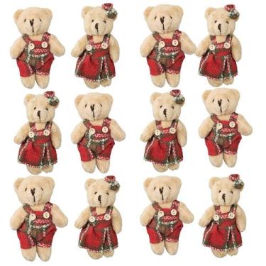 Imagem de Kit 12 Ursos Natal Pelúcia Casal Ursinho Enfeites Natal 12cm - MultiA