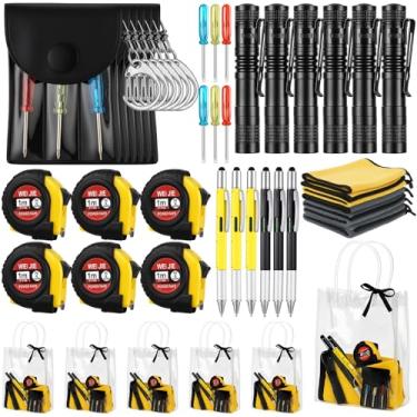 Imagem de Therwen Conjunto de 6 conjuntos de mini chaves de fenda para chá de bebê, conjunto de chaveiros, lanternas, canetas multiferramentas, fita métrica, pano de limpeza com bolsa de presente para chá de