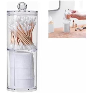 Imagem de Porta cotonetes e algodão acrílico transparente, com design moderno e prático, ideal para organizar seu banheiro com estilo e facilitar o uso diário.