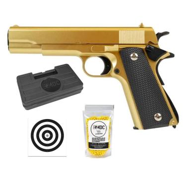 Imagem de Pistola De Airsoft Vg 1911-v14 Gold Mola 6mm - Rossi + Kit