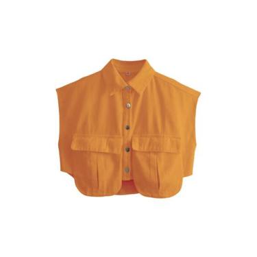 Imagem de Camisa recortada com botões Perbai Summer Denim Orange Feminina