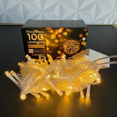 Imagem de Pisca pisca branco quente 220V com 100 lâmpadas LED para árvore de nat
