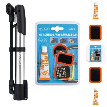 Imagem de Kit Mini Bomba de Ar Manual + Reparo de Pneu e Câmara de Ar para Bicic