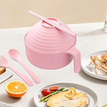 Imagem de Tigela de ramen de micro-ondas, tigelas de macarrão ramen, conjunto para micro-ondas com tampa, panela de macarrão de micro-ondas com pauzinhos, colher e garfo, copos de sopa para cozinhar com