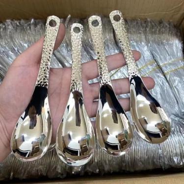 Imagem de Colher de aço inoxidável de 5 peças, colheres de sopa de alça longa, grande círculo, colher de sopa de cabo longo para casa, cozinha, restaurante, café, lavável na lava-louças, ouro