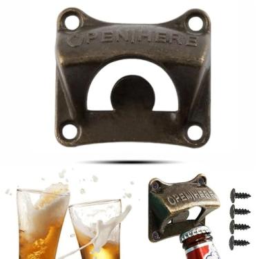 Imagem de 1 abridor de garrafa de cerveja quadrado chique montado na parede, abridor de garrafa de liga de zinco, ornamento decorativo montado na parede