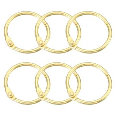Imagem de Anéis de cortina de chuveiro, 6 peças - ganchos de cortina de chuveiro redondos de aço carbono, anéis de encadernação de folhas soltas de 2,5 cm para varões de cortina de chuveiro (ouro)
